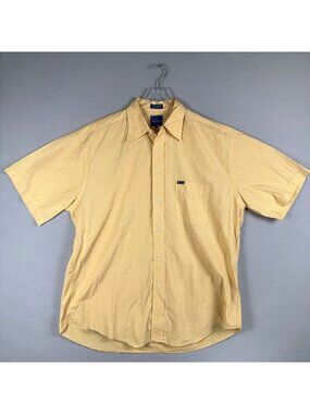 Faconnable Button Up Shirt 100% Cotton Mens Size XXL Yellow Short Sleeve Made In